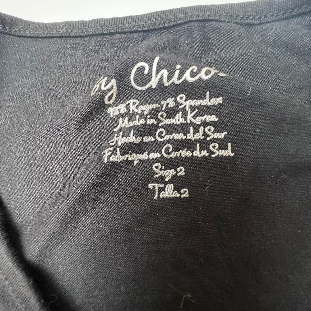 By Chico's Women's Size 2 US L Long Sleeve T-Shirt Black Crew Neck Capsule Basic - Picture 3 of 8